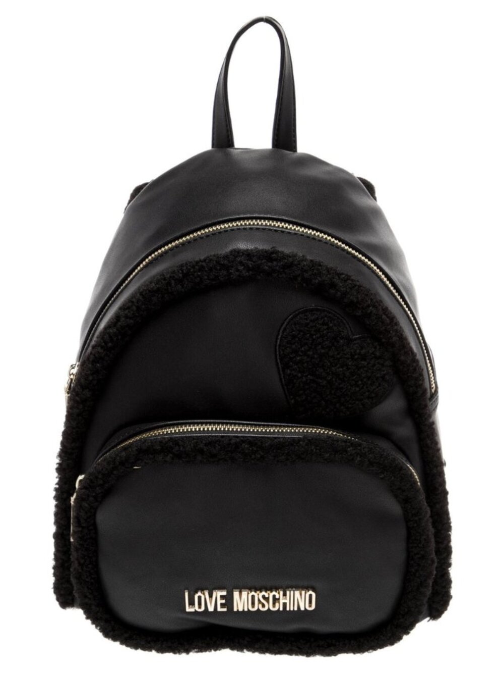 Love Moschino Black Leather Backpack w/Faux Shearling Trim